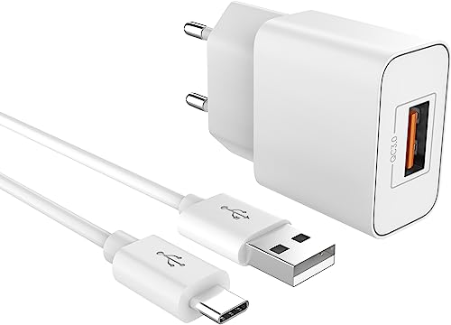 MyGadget 1x USB C Ladegerät Quick Charge - 1x Netzteil QC 3.0 & 1m Typ C Kabel für Smartphone & Tablet u.a. Apple iPhone 15 I iPad Air Pro | Samsung S24 S23 - Weiß von MyGadget