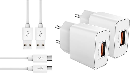 MyGadget 2X USB C Ladegerät Quick Charge - Netzteil QC 3.0 & 1m Typ C Kabel für Smartphone & Tablet u.a. Apple iPhone 15 I iPad Air Pro | Samsung S24 S23 - Weiß von MyGadget