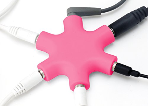 MyGadget 5-Fach Audio Splitter - 3, 5 mm Aux Klinkenverteiler - Mini Klinken Verteiler - Kopfhörer Buchse für Smartphones, Laptops und PC in Pink von MyGadget