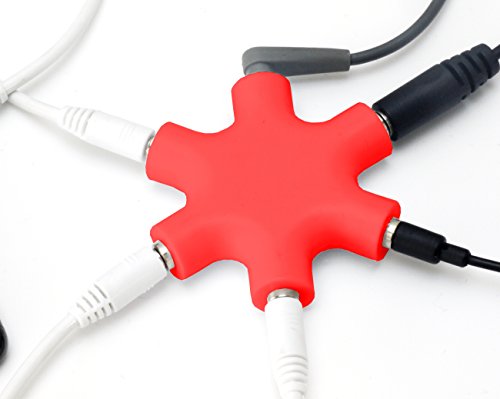 MyGadget 5-Fach Audio Splitter - 3, 5 mm Aux Klinkenverteiler - Mini Klinken Verteiler - Kopfhörer Buchse für Smartphones, Laptops und PC in Rot von MyGadget