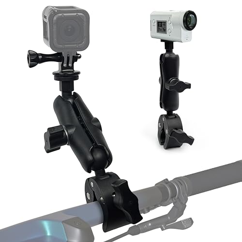 MyGadget Action Kamera Halterung aus Metall - [ Motorrad & Fahrrad ] - mit 2X 360 ° Kugelköpfen - inklusive J-Hook Schraube & 1/4 Schraube - Schwarz von MyGadget
