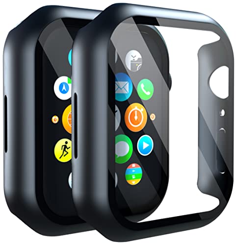 MyGadget Bumper Case [2 Stück] kompatibel mit Apple Watch 7 | 8 | 9 [41 mm] - 360 Grad Hülle - mit 9H Displayschutz und Hardcase Rahmen in Schwarz von MyGadget