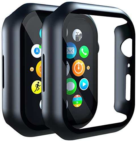 MyGadget Bumper Case [2 Stück] kompatibel mit Apple Watch SE 2022 | 6 | 5 | 4 [40 mm] - 360 Grad Hülle - mit 9H Displayschutz und Hardcase Rahmen in Schwarz von MyGadget