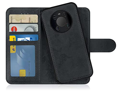 MyGadget Flip Case für Huawei Mate 40 Pro 5G - [ abnehmbare Magnet Hülle ] - Handyhülle aus Kunstleder - [ Klapphülle mit Kartenfach ] Schutzhülle in Grau Schwarz von MyGadget