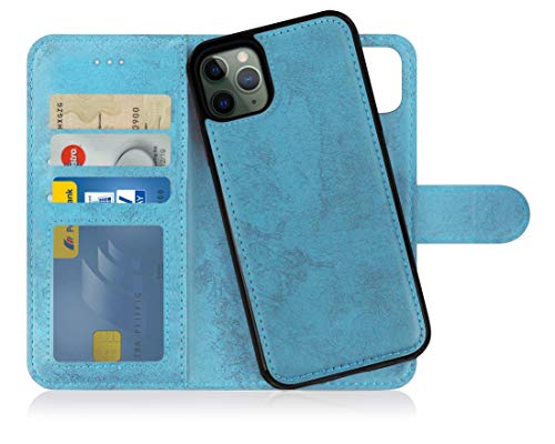 MyGadget Flip Case für iPhone 11 Pro Max - [ abnehmbare Magnet Hülle ] - Handyhülle aus Kunstleder - [ Klapphülle mit Kartenfach ] Schutzhülle in Hellblau von MyGadget