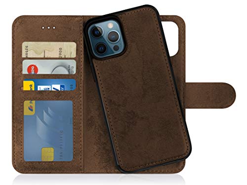 MyGadget Flip Case für iPhone 12 Pro Max - [ abnehmbare Magnet Hülle ] - Handyhülle aus Kunstleder - [ Klapphülle mit Kartenfach ] Schutzhülle in Braun von MyGadget