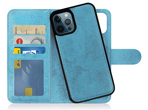 MyGadget Flip Case Handyhülle für Apple iPhone 12 Pro Max - Magnetische Hülle aus Kunstleder Klapphülle - Kartenfach Schutzhülle in Hellblau von MyGadget