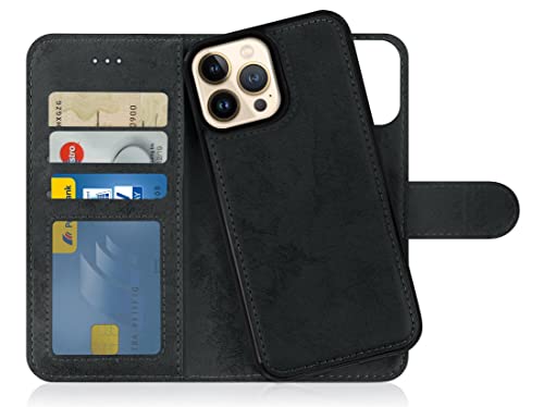 MyGadget Flip Case Handyhülle für Apple iPhone 13 Pro Max - Magnetische Hülle aus Kunstleder Klapphülle - Kartenfach Schutzhülle in Grau Schwarz von MyGadget