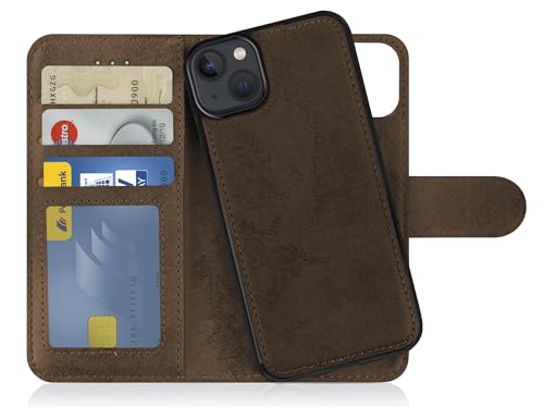MyGadget Flip Case für iPhone 14 Plus - [ abnehmbare Magnet Hülle ] - Handyhülle aus Kunstleder - [ Klapphülle mit Kartenfach ] Schutzhülle in Braun von MyGadget