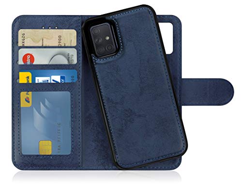 MyGadget Flip Case für Samsung Galaxy A71 4G - [ abnehmbare Magnet Hülle ] - Handyhülle aus Kunstleder - [ Klapphülle mit Kartenfach ] Schutzhülle in Dunkelblau von MyGadget