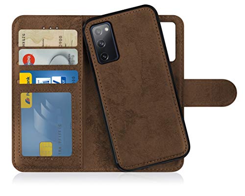 MyGadget Flip Case für Samsung Galaxy S20 FE - [ abnehmbare Magnet Hülle ] - Handyhülle aus Kunstleder - [ Klapphülle mit Kartenfach ] Schutzhülle in Braun von MyGadget