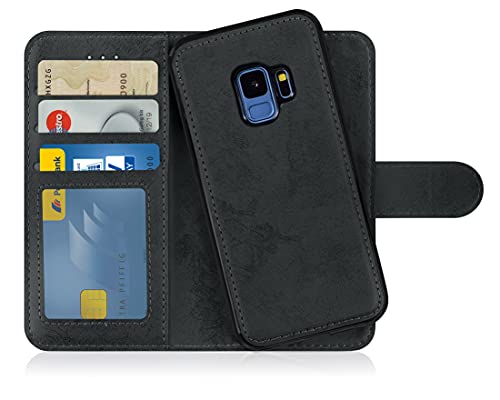 MyGadget Flip Case für Samsung Galaxy S9 - [ abnehmbare Magnet Hülle ] - Handyhülle aus Kunstleder - [ Klapphülle mit Kartenfach ] Schutzhülle in Grau Schwarz von MyGadget