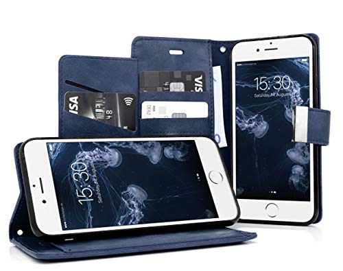MyGadget Flip Case Klapphülle für Apple iPhone 6 | 6s mit 5X Kartenfach & Standfunktion - Wallet Hülle aus Kunstleder (PU) Schutzhülle Book Cover in Blau von MyGadget
