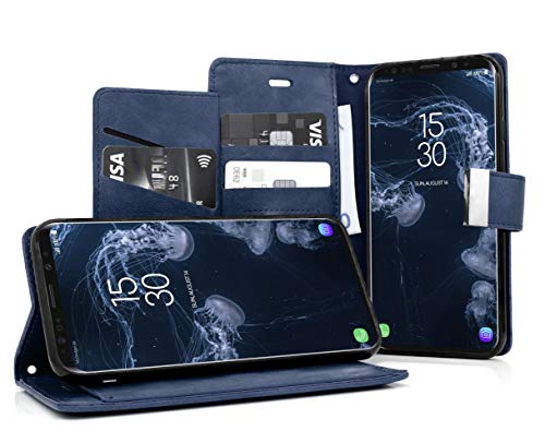 MyGadget Flip Case Klapphülle für Samsung Galaxy S9 mit 5X Kartenfach & Standfunktion - Wallet Hülle Kunstleder (PU) Schutzhülle Book Cover in Blau von MyGadget
