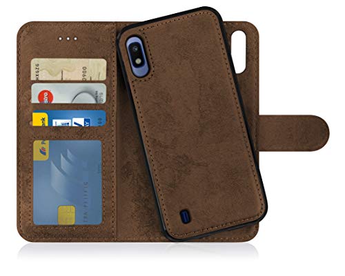 MyGadget Flip Case für Samsung Galaxy A10 [ 2019 ] - [ abnehmbare Magnet Hülle ] - Handyhülle aus Kunstleder - [ Klapphülle mit Kartenfach ] Schutzhülle in Braun von MyGadget