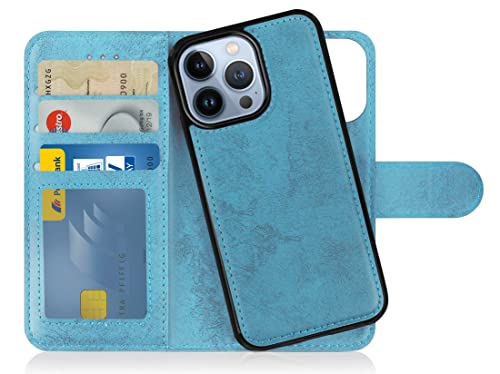 MyGadget Flip Case für iPhone 14 Pro - [ abnehmbare Magnet Hülle ] - Handyhülle aus Kunstleder - [ Klapphülle mit Kartenfach ] Schutzhülle in Hellblau von MyGadget