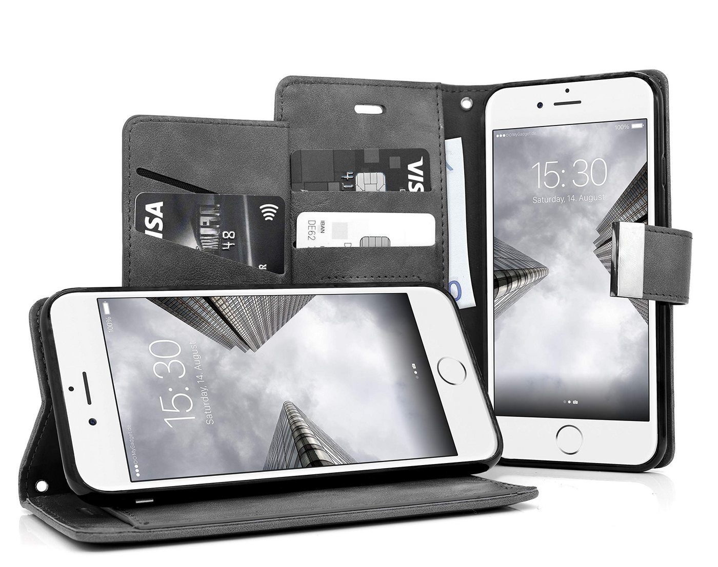 MyGadget Handyhülle Flip Case Klapphülle 5x Kartenfach & Standfunktion für Apple iPhone 6 6s, für Apple iPhone 6 6s Klapphülle aus Kunstleder Schutzhülle von MyGadget