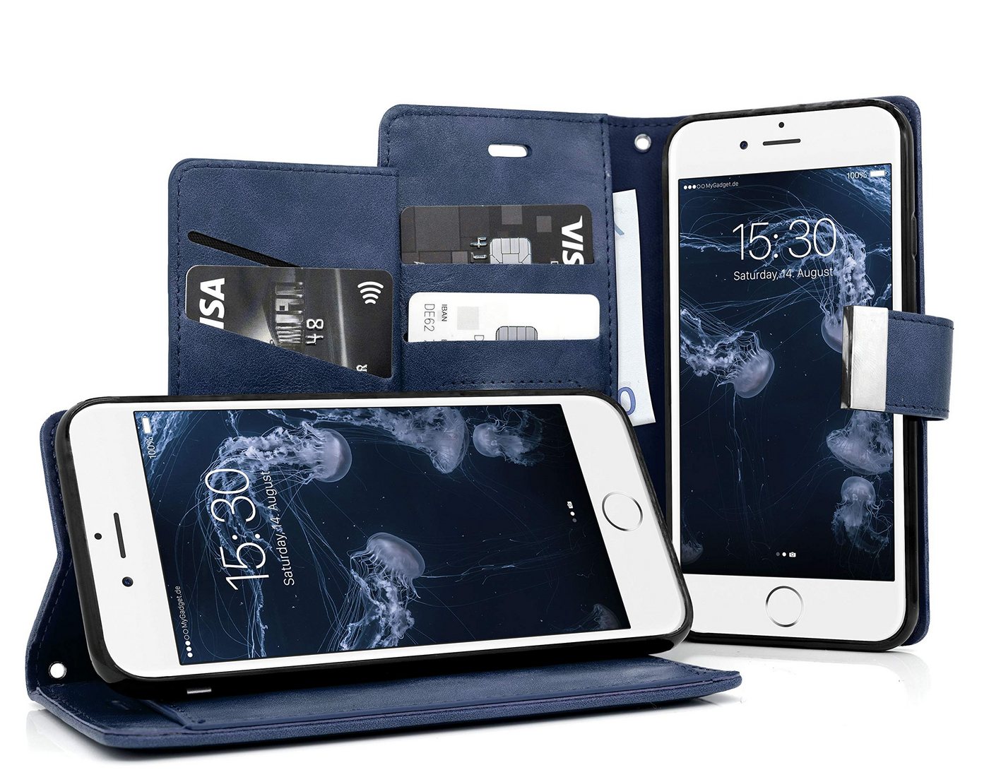 MyGadget Handyhülle Flip Case Klapphülle für Apple iPhone 6 / 6s, Wallet Hülle aus Kunstleder (PU) Schutzhülle Book Cover in Blau von MyGadget