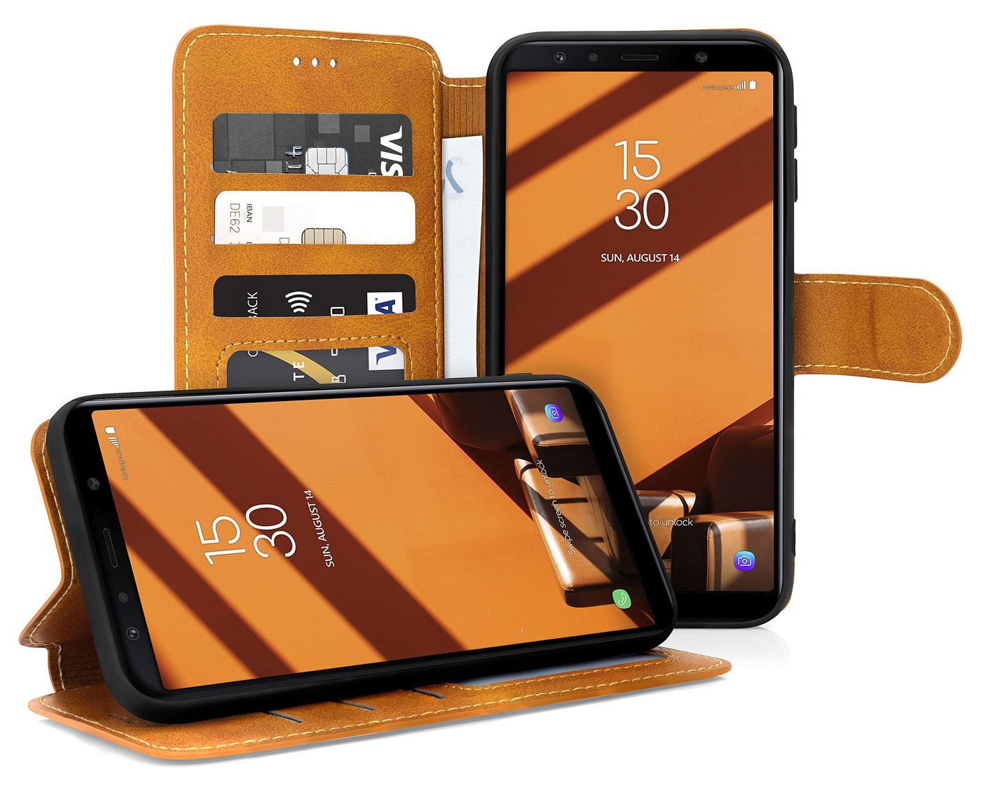 MyGadget Handyhülle Flip Case Klapphülle für Samsung Galaxy A7 2018, Flip Case Kartenfächer & Standfunktion Kunstleder Hülle Schutzhülle von MyGadget