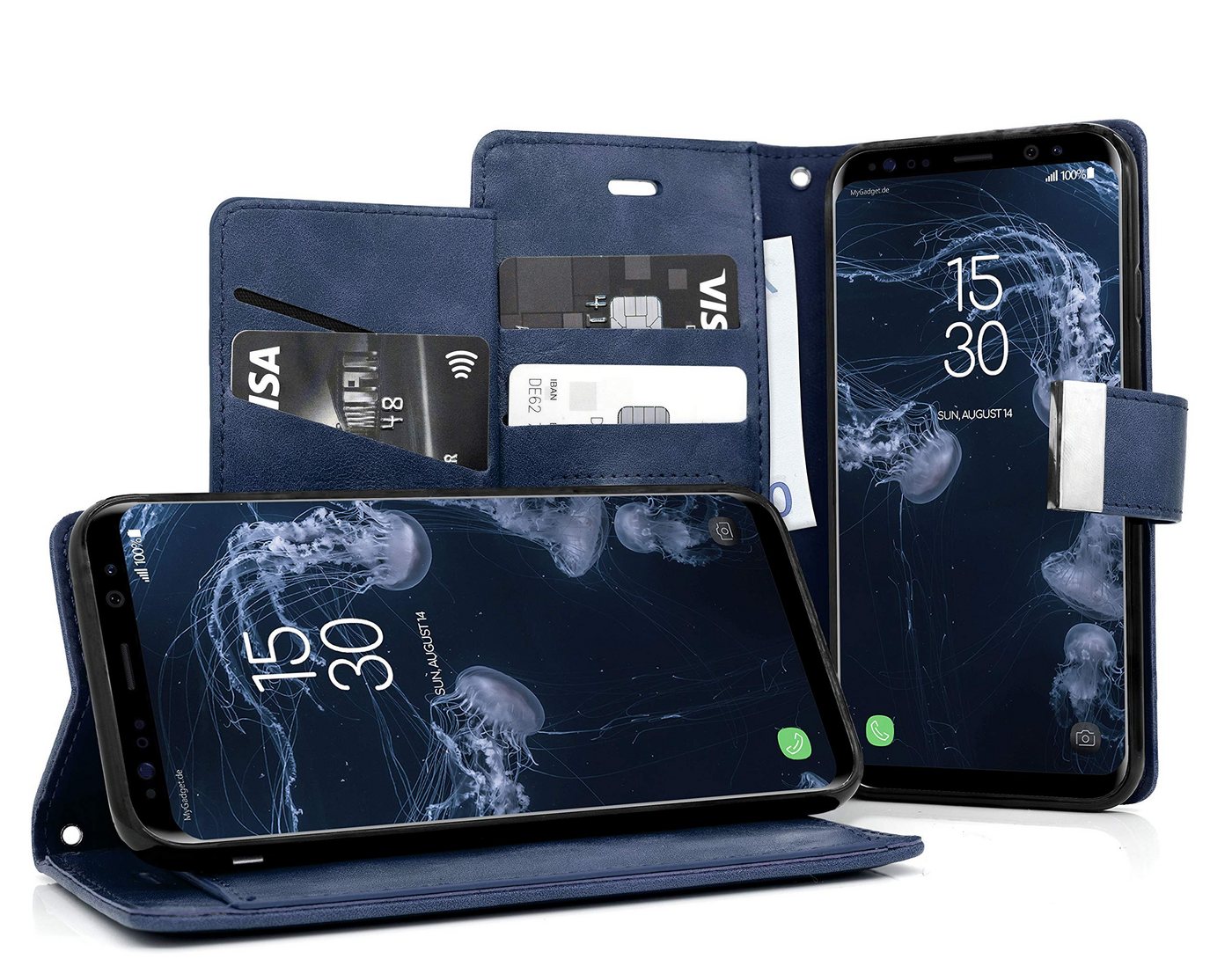 MyGadget Handyhülle Flip Case Klapphülle für Samsung Galaxy S8, Wallet Hülle Kunstleder (PU) Schutzhülle Book Cover in Blau von MyGadget