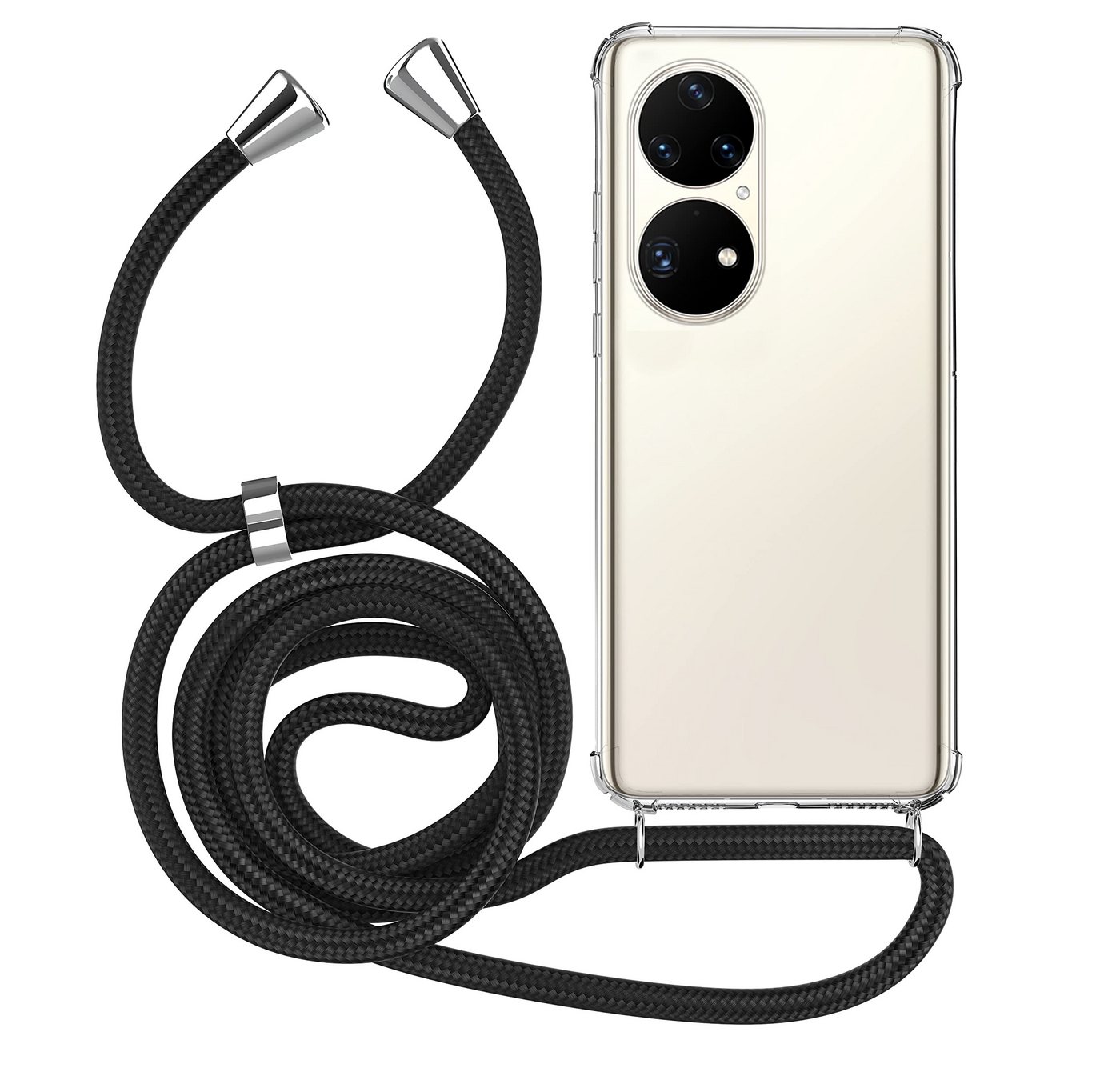 MyGadget Handyhülle Handykette für Huawei P50, mit Handyband zum Umhängen Kordel Schnur Case Schutzhülle Schwarz von MyGadget