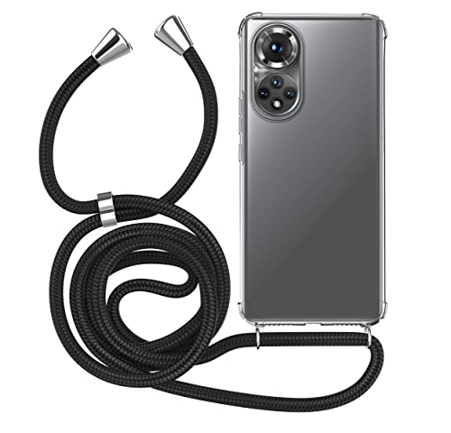 MyGadget Handykette Kompatibel mit Huawei Nova 9 | Honor 50 TPU Hülle mit Band - Handyhülle mit Handyband zum Umhängen Kordel Schnur Case Schutzhülle - Schwarz von MyGadget