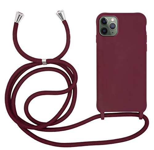 MyGadget Handykette für Apple iPhone 11 Pro Max TPU Hülle mit Band - Handyhülle mit Handyband zum Umhängen Kordel Schnur Case Schutzhülle - Bordeaux Rot von MyGadget