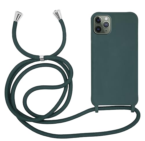 MyGadget Handykette für Apple iPhone 11 Pro Max TPU Hülle mit Band - Handyhülle mit Handyband zum Umhängen Kordel Schnur Case Schutzhülle - Dunkel Grün von MyGadget