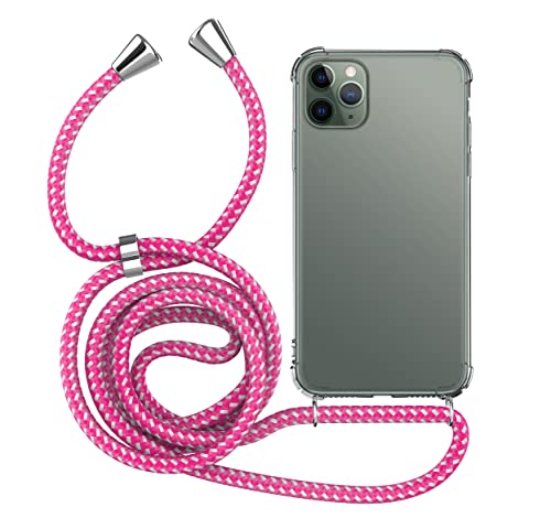 MyGadget Handykette für iPhone 11 Pro Max - [ TPU Hülle mit verstellbaren Band ] - Handyhülle mit Handyband zum Umhängen Kordel Schnur Case Schutzhülle - Pink Weiß von MyGadget