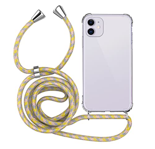 MyGadget Handykette für iPhone 11 - [ TPU Hülle mit verstellbaren Band ] - Handyhülle mit Handyband zum Umhängen Kordel Schnur Case Schutzhülle - Lila Gelb von MyGadget