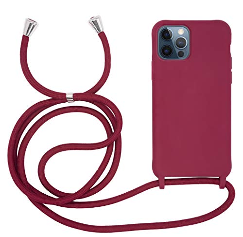 MyGadget Handykette für Apple iPhone 12 | 12 Pro TPU Hülle mit Band - Handyhülle mit Handyband zum Umhängen Kordel Schnur Case Schutzhülle - Bordeaux Rot von MyGadget