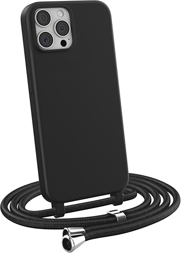 MyGadget Handykette für iPhone 12 | 12 Pro - [ Hülle mit verstellbaren Band ] - TPU Handyhülle mit Handyband zum Umhängen - Kordel Schnur Case Schutzhülle - Schwarz von MyGadget