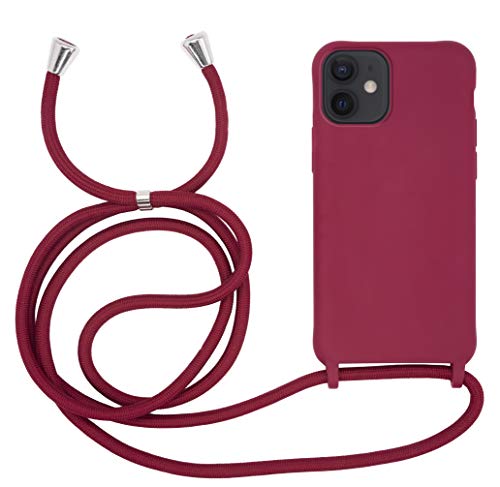 MyGadget Handykette für Apple iPhone 12 Mini TPU Hülle mit Band - Handyhülle mit Handyband zum Umhängen Kordel Schnur Case Schutzhülle - Bordeaux Rot von MyGadget