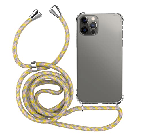 MyGadget Handykette für iPhone 12 Pro Max - [ TPU Hülle mit verstellbaren Band ] - Handyhülle mit Handyband zum Umhängen Kordel Schnur Case Schutzhülle - Gelb Lila von MyGadget