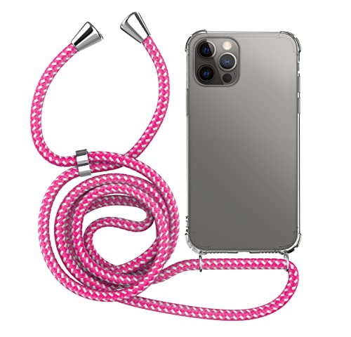 MyGadget Handykette für Apple iPhone 12 Pro Max TPU Hülle mit Band - Handyhülle mit Handyband zum Umhängen Kordel Schnur Case Schutzhülle - Pink Weiß von MyGadget