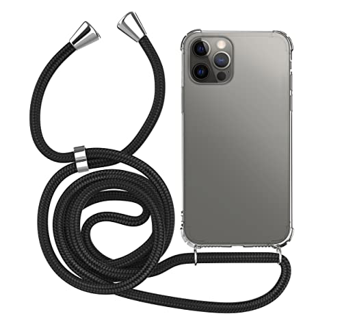 MyGadget Handykette für Apple iPhone 12 Pro Max TPU Hülle mit Band - Handyhülle mit Handyband zum Umhängen Kordel Schnur Case Schutzhülle - Schwarz von MyGadget