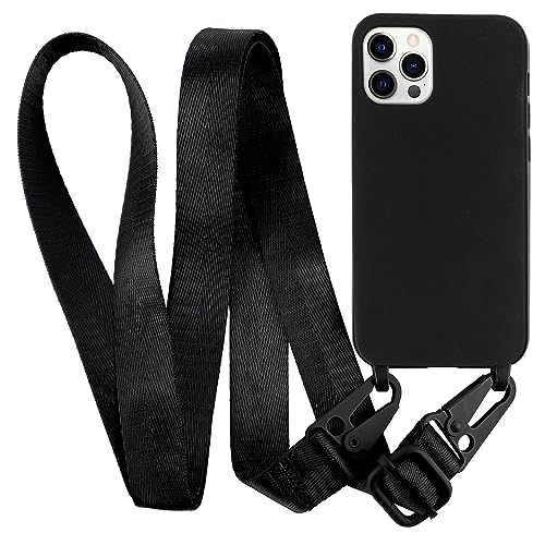 MyGadget Handykette für iPhone 12 Pro Max - TPU Hülle mit Band - Handyhülle mit Handyband zum Umhängen Kordel Schnur Case Schutzhülle - Schwarz von MyGadget