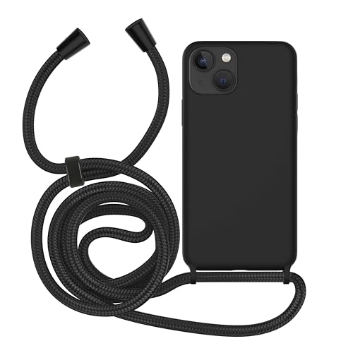 MyGadget Handykette für iPhone 13 - Gummierte Handyhülle - 3 Layer Struktur Schutzhülle mit Soft Inlay & Hardcase - Cover zum Umhängen - Schwarz von MyGadget