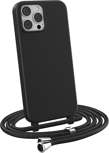 MyGadget Handykette für iPhone 13 Pro Max - [ Hülle mit verstellbaren Band ] - TPU Handyhülle mit Handyband zum Umhängen - Kordel Schnur Case Schutzhülle - Schwarz von MyGadget