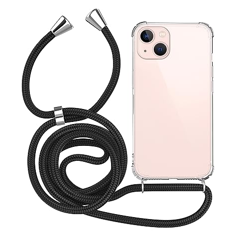 MyGadget Handykette für Apple iPhone 14 Plus TPU Hülle mit Band - Handyhülle mit Handyband zum Umhängen Kordel Schnur Case Schutzhülle - Schwarz von MyGadget