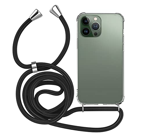 MyGadget Handykette für Apple iPhone 14 Pro Max TPU Hülle mit Band - Handyhülle mit Handyband zum Umhängen Kordel Schnur Case Schutzhülle - Schwarz von MyGadget