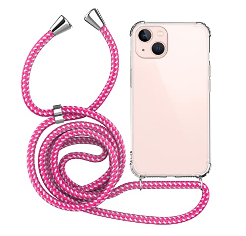 MyGadget Handykette für iPhone 14 - [ TPU Hülle mit verstellbaren Band ] - Handyhülle mit Handyband zum Umhängen Kordel Schnur Case Schutzhülle - Pink Weiß von MyGadget