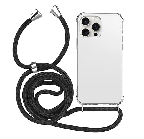 MyGadget Handykette für Apple iPhone 15 Pro Hülle mit Band - Handyhülle mit Handyband zum Umhängen Kordel Schnur Case Schutzhülle - Schwarz von MyGadget