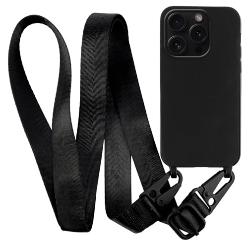 MyGadget Handykette für Apple iPhone 15 Pro - TPU Hülle mit Band - Handyhülle mit Handyband zum Umhängen Kordel Schnur Case Schutzhülle - Schwarz von MyGadget