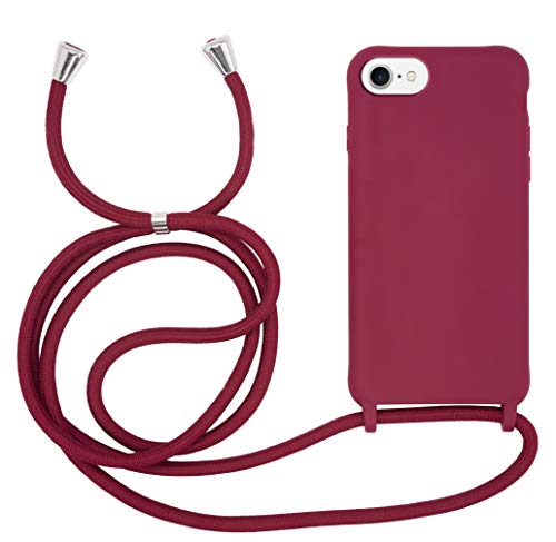 MyGadget Handykette für Apple iPhone 6 | 6s | 7 | 8 | SE 2020 | SE 2022 TPU Hülle mit Band - Handyhülle mit Handyband zum Umhängen Kordel Schnur Case Schutzhülle - Bordeaux Rot von MyGadget