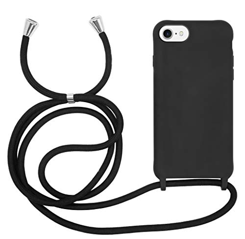 MyGadget Handykette für Apple iPhone 6 | 6s | 7 | 8 | SE 2020 | SE 2022 TPU Hülle mit Band - Handyhülle mit Handyband zum Umhängen Kordel Schnur Case Schutzhülle - Schwarz von MyGadget