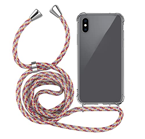MyGadget Handykette für iPhone X | Xs - [ TPU Hülle mit verstellbaren Band ] - Handyhülle mit Handyband zum Umhängen Kordel Schnur Case Schutzhülle - Gelb Lila von MyGadget