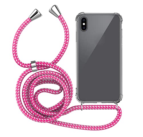MyGadget Handykette für Apple iPhone XS Max TPU Hülle mit Band - Handyhülle mit Handyband zum Umhängen Kordel Schnur Case Schutzhülle - Pink Weiß von MyGadget