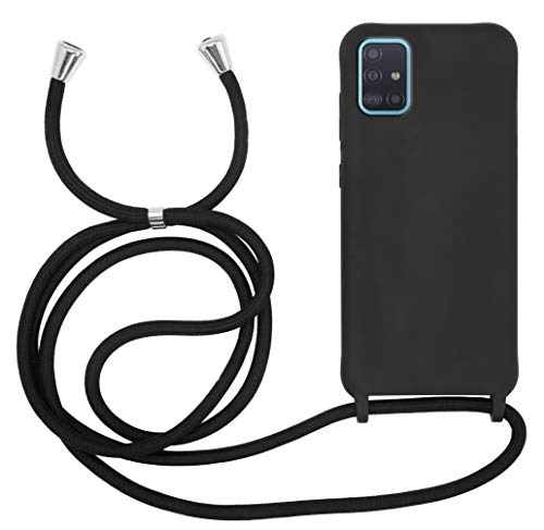 MyGadget Handykette für Samsung Galaxy A51 4G - [ Hülle mit verstellbaren Band ] - TPU Handyhülle mit Handyband zum Umhängen - Kordel Schnur Case Schutzhülle - Schwarz von MyGadget