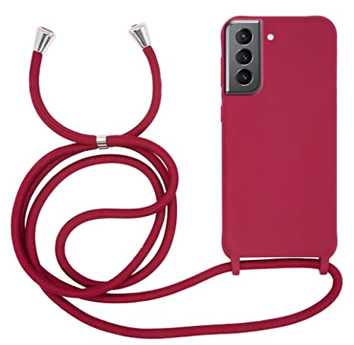 MyGadget Handykette für Samsung Galaxy S21 TPU Hülle mit Band - Handyhülle mit Handyband zum Umhängen Kordel Schnur Case Schutzhülle - Bordeaux Rot von MyGadget